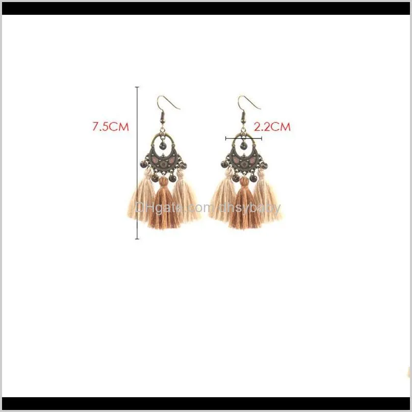 women ethnic style bohemian prsonality bronze long tassel earrings dangle pendant earrings fashion creative earrings jewelry