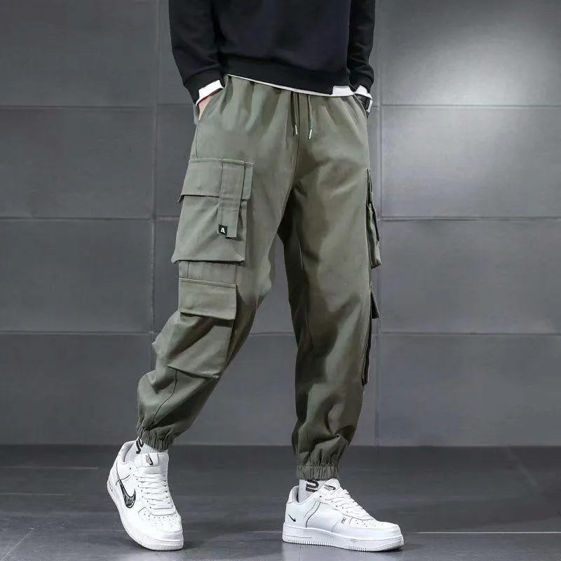 メンズパンツマルチポケット貨物メンズストリートウェアジョガーズスケートボードワイドレッグ緩い足首の長さのズボンTechwearの服