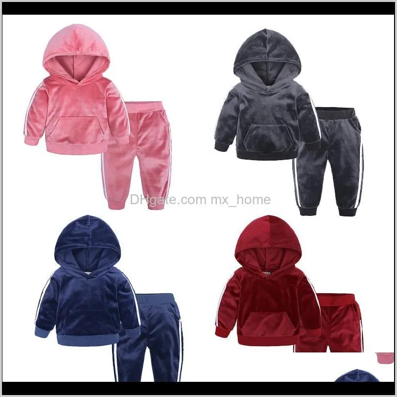 kids golden velvet hoodies 20 design winter casual solid outsuits thickening hoodies pants two-piece sets kids clothes boys 1-8t 04