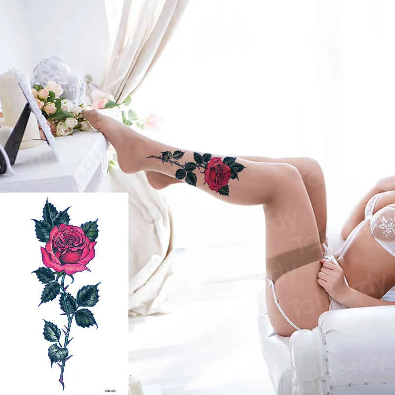 Bady Art temporaire mode tatouages Rose fleur bras complet Sexy fille modèle autocollant étanche pour les femmes tatouage temporaire Roses