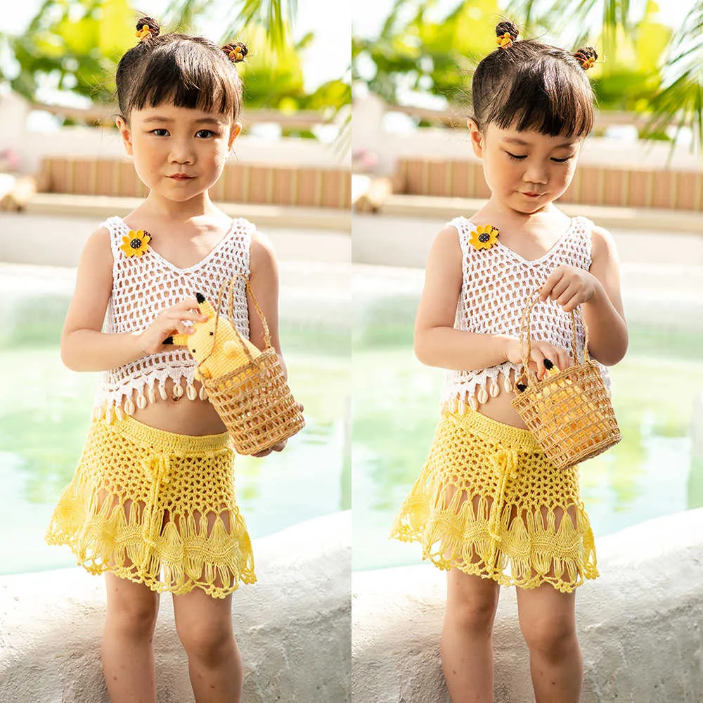 Tığ Çocuk Mayo Bebek Çocuk Sevimli Bikini Kızlar Bölünmüş İki Adet Mayo Mayo Beachwear Biquini Infantil