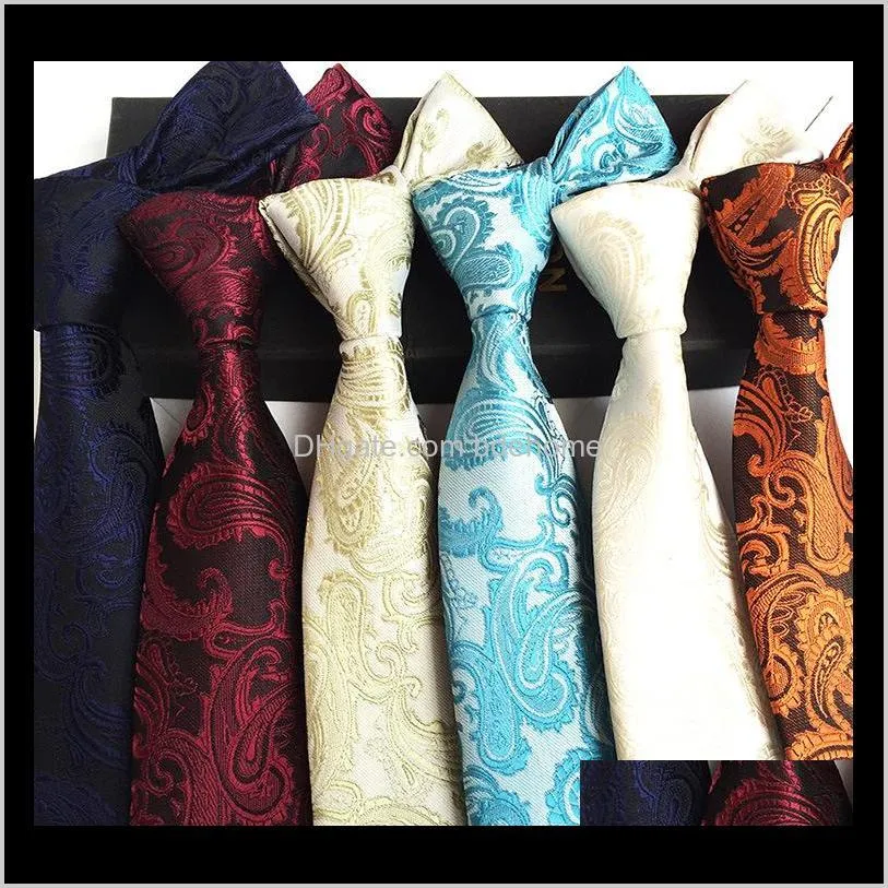factory 8.5cm classic polyester silk mens skinny ties navy blue w/ khaki paisley jacquard woven slim party necktie neck tie