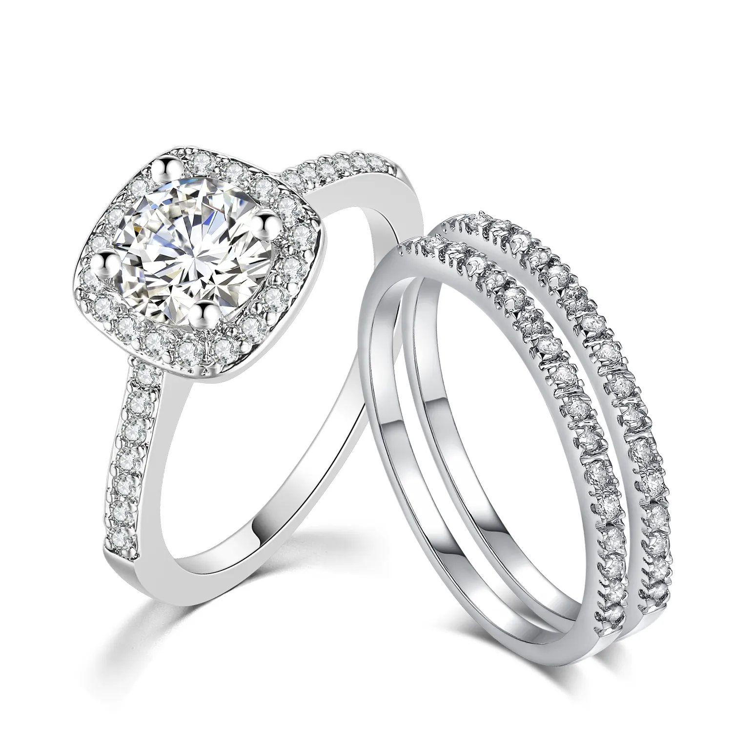 Bruiloft verlovingsringen ingesteld voor dames paar vierkante zilveren kleur kubieke zirkon birde ring schitterende mode sieraden sr531-m m