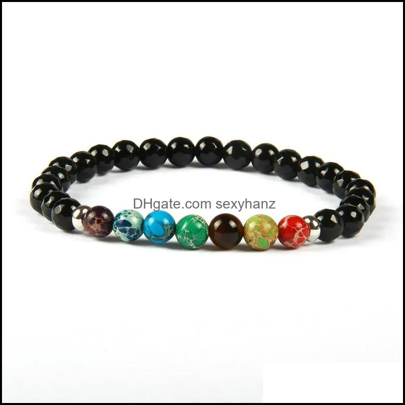 New Design 7 Chakra Healing Stone Yoga Meditation Bracelet 6mm Faceted Black Onyx Stone With Imperial Sea Sediment Bracelets For Gift