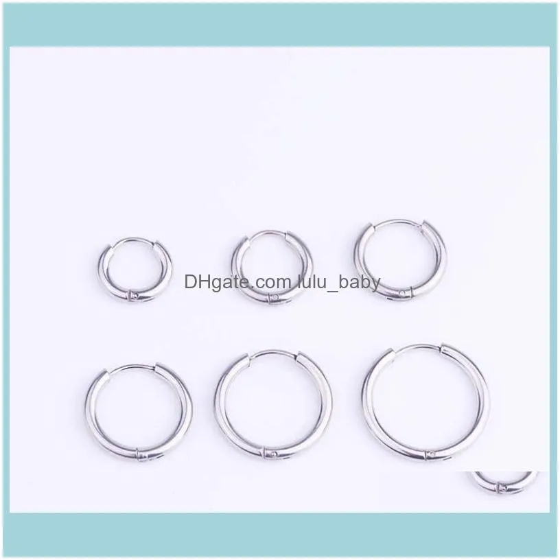 2pcs Black Silver 316L Stainless Steel Round Hoop Earrings Korean Cute Thick Circle Ear Punk Jewelry & Huggie