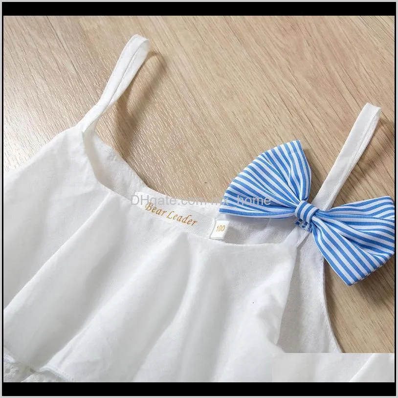 summer solid color girls hollow camisole top + striped shorts children`s clothing 2-piece set