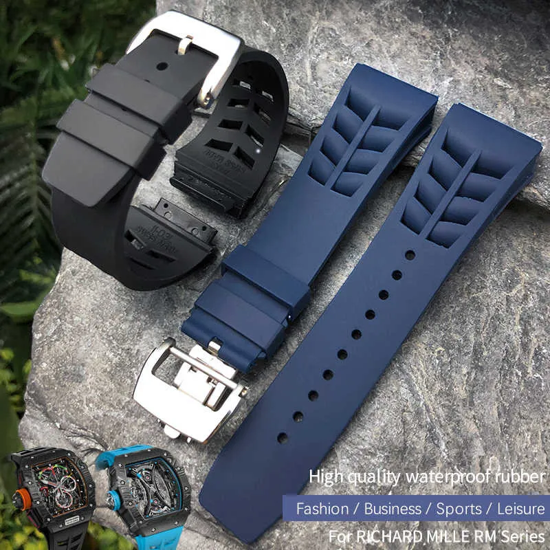 20mm Silicone Watch Strap with Butterfly Buckle for Richard Mille Watch Blue and White