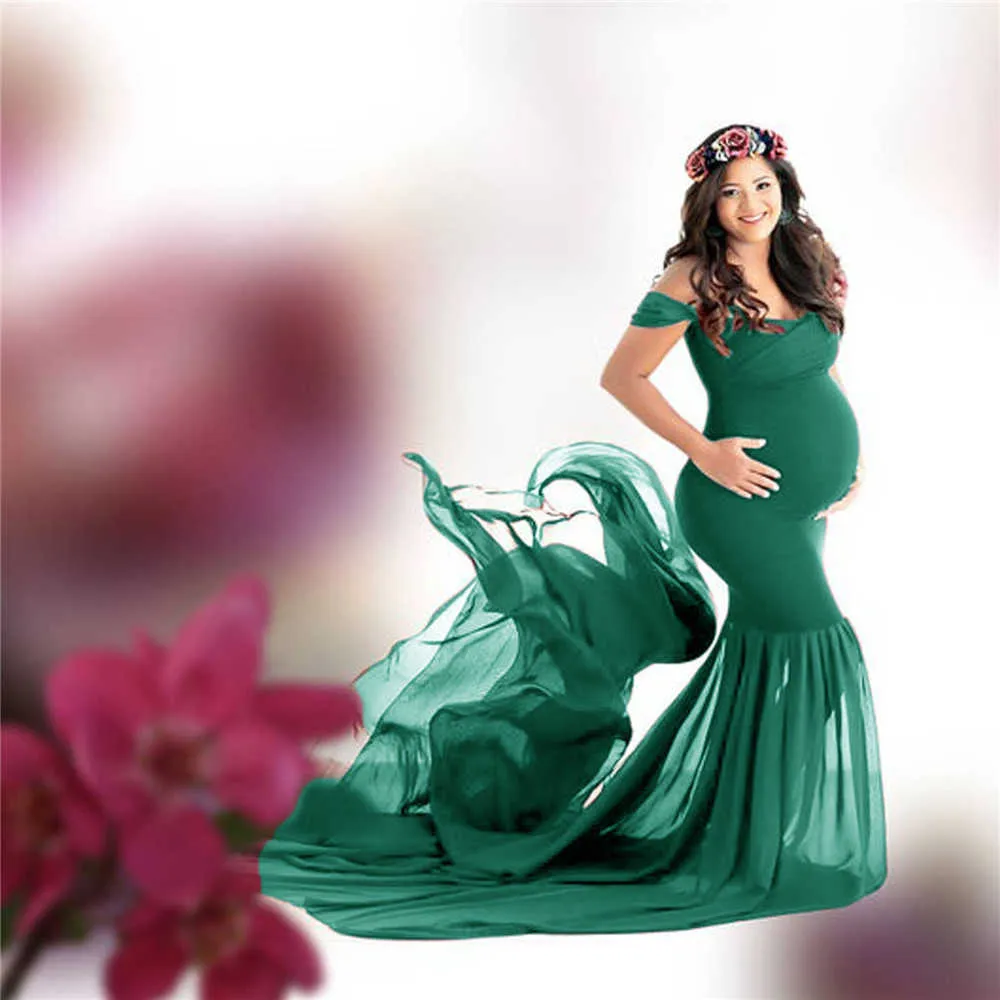 New Maternity Photography Prop Pregnancy Cloth Cotton Chiffon Maternity Off Shoulder Half Circle Gown Photo Shoot Pregnant Dress (4)