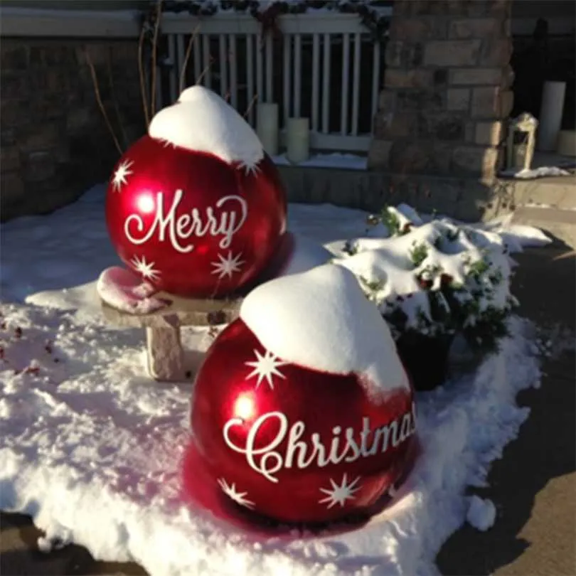 60 cm grandes bolas de Natal decorações ao ar livre pvc inflável brinquedos presente de presente bola enfeites para casa 211021