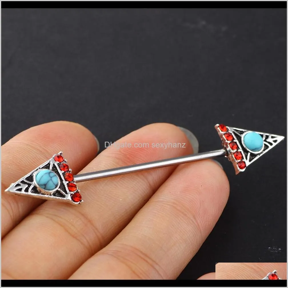 surgical steel industrial barbell earring double arrow opal stone cartilage helix piercing tragus ear stretcher 20pcs