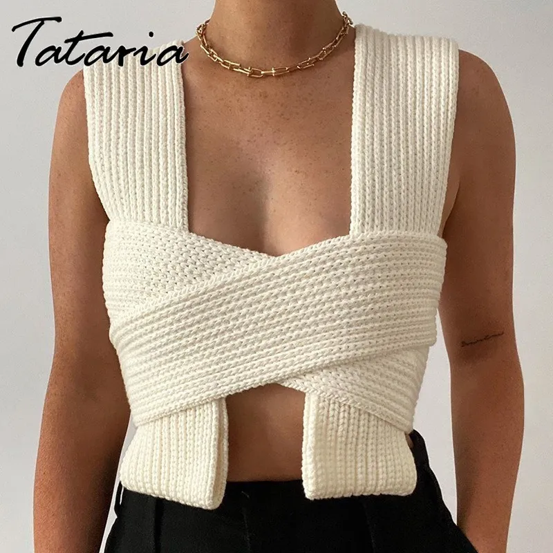 Top bandage avvolgenti a maglia sexy per donne corsetto estivo a più backless multi-way White White Off spalla senza spalline 210514