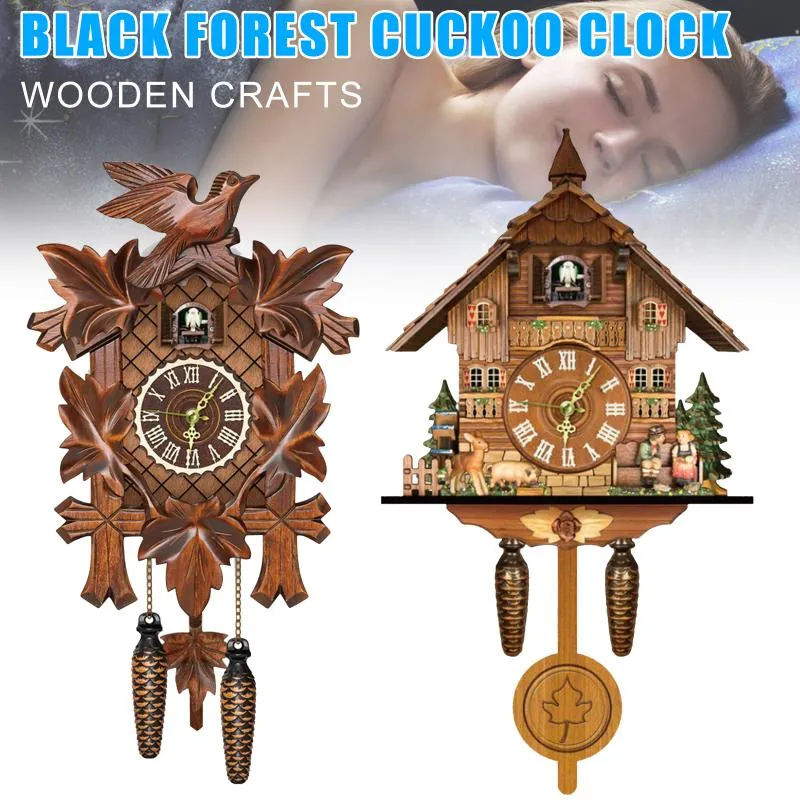 Väggklockor German Black Forest Cuckoo Clock Retro Nordic Style Wooden Fou99