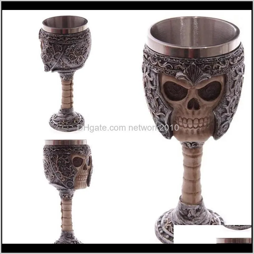 3d gothic skull goblet cup stainless steel resin fly dragon skeleton design for bar party home wine goblet cups beer mug halloween