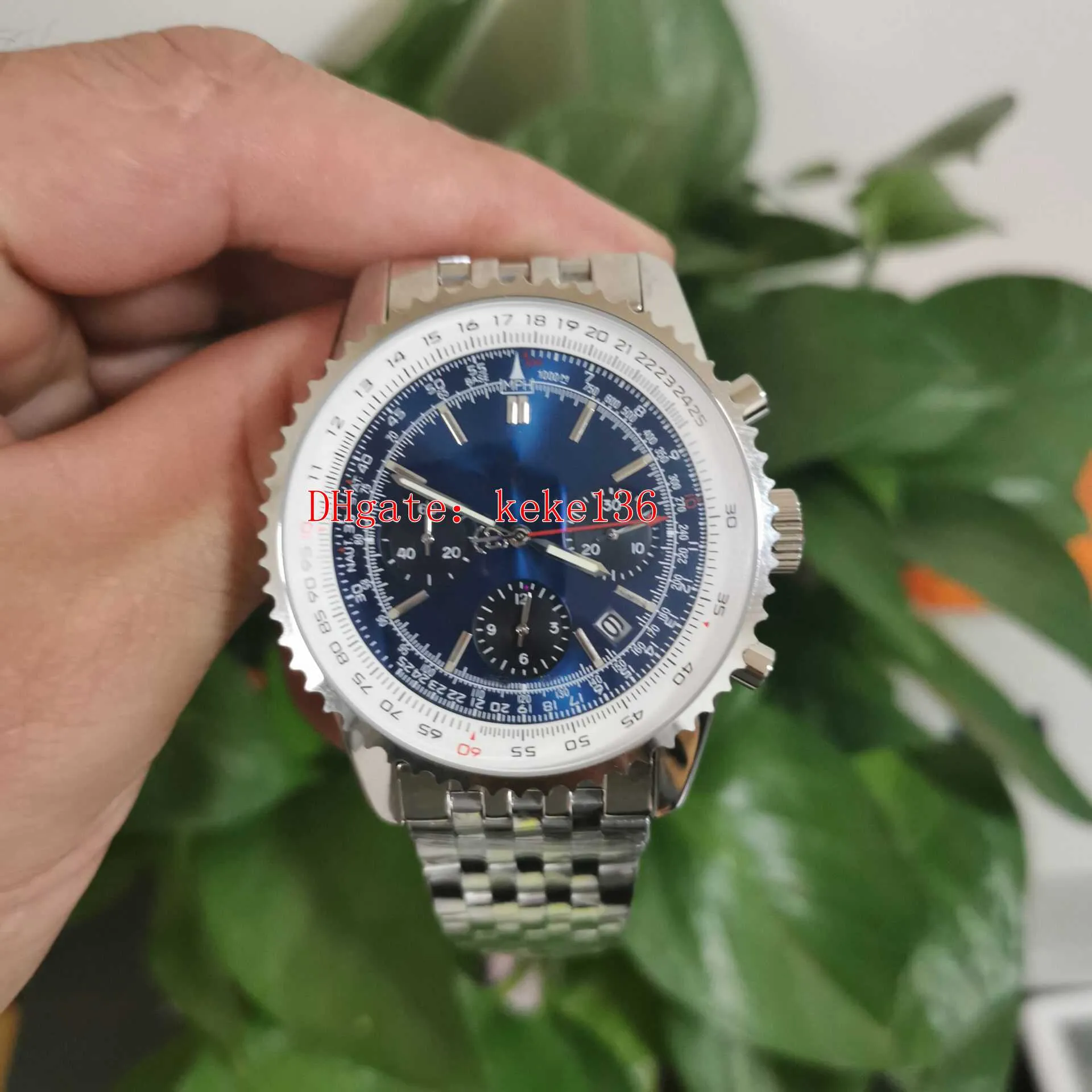 Ausgezeichnete hochwertige Herren-Armbanduhr AB0127211C1A1, 46 mm, Edelstahl, blaues Zifferblatt, leuchtender VK-Quarz-Chronograph, funktionierende Herrenuhr
