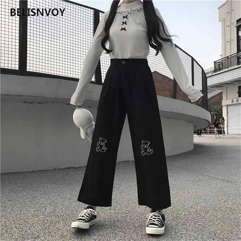 Kawaii Harajuku Teen Girls Loose Bear Embroidered Wild Leg Baggy Pants  Casual, Sweet, And Cute Sweatpants Loose Trousers Women 210520 From Luo03,  $16.31