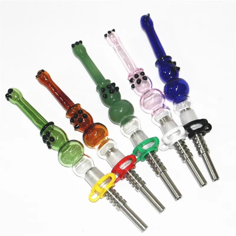 14mm Glass Silicone Nectar hookah Water Pipes with Stainless Steel Tips Quartz Nails Concentrate Silicon Straw Pipe Bong Dab Rigs
