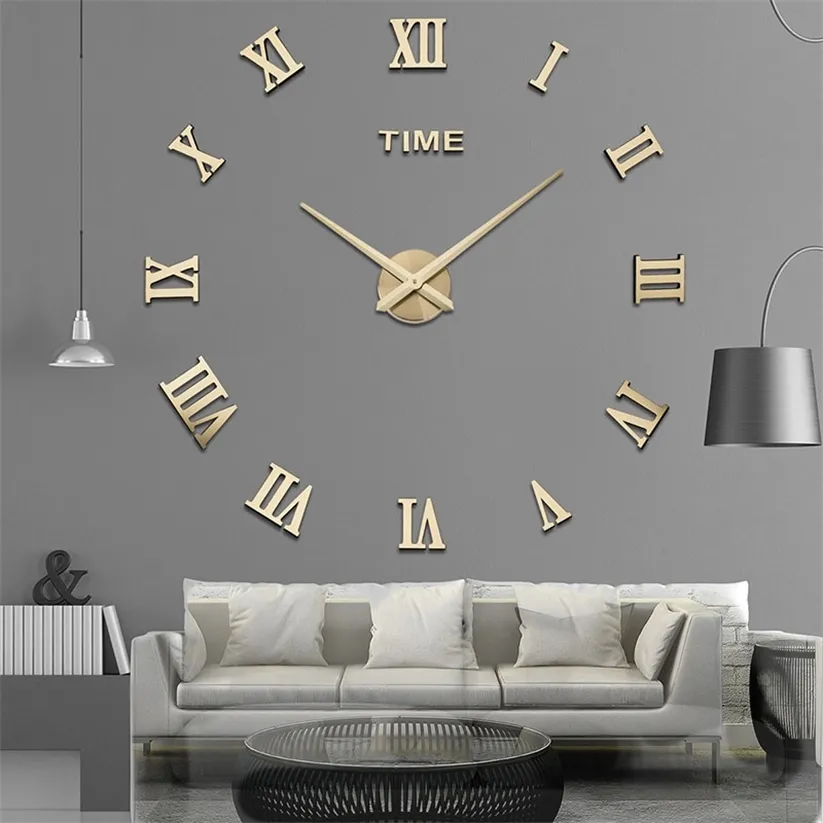 Roman Numerals Wall Clock Acrylic Material Self-adhesive Modern Home Decor 3D DIY Digital Clocks Stickers Living Room 220115