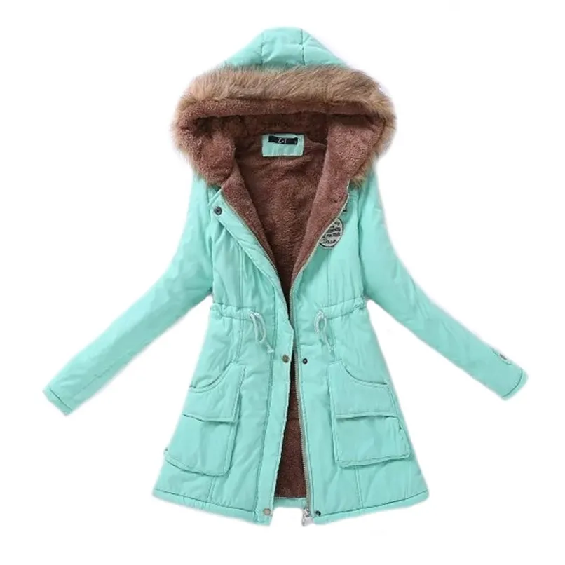 Kvinnor Parka Mode Höst Vinter Varm Jackor Kvinnor Fur Collar Coats Long Parkas Hoodies Office Lady Cotton Plus Storlek 211109