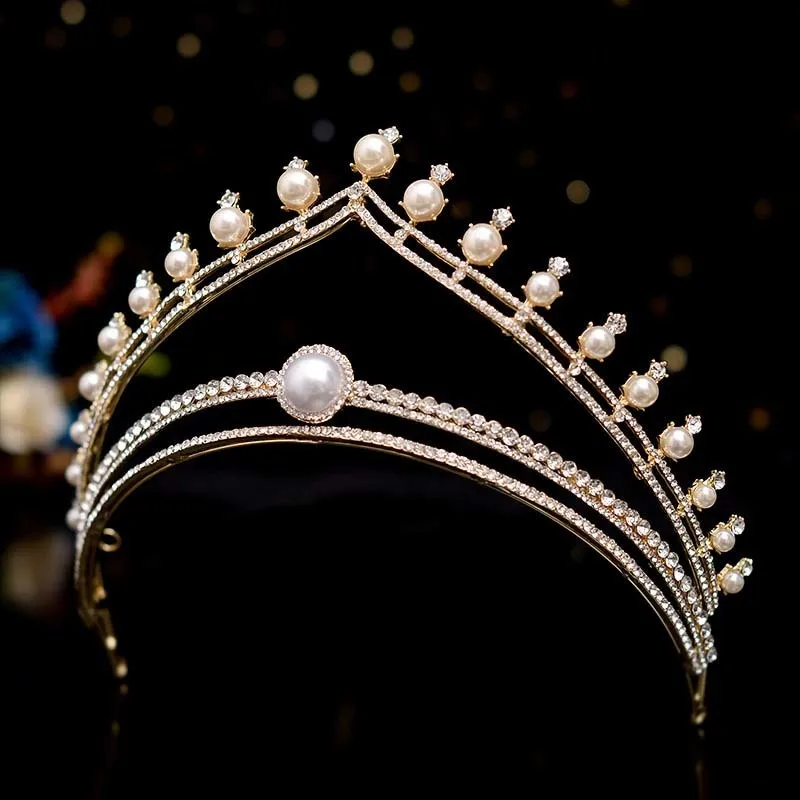 Perły Tiaras I Korony Rhinestone Opaski na głowę dla kobiet Bride Noiva Wedding Włosy Akcesoria Księżniczka Diadem Decor Biżuteria