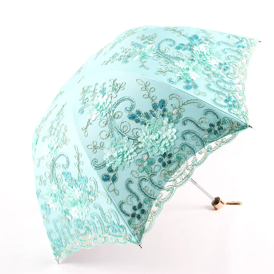 Szlachetna księżniczka haftowana ręczna trzecia składana kobieta parasol przezroczysty koronki UV mini kieszonkowy parasol deszcz