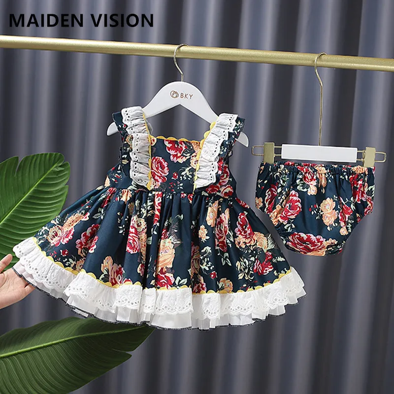 Niemowlę Lato Kwiatowa Hiszpańska Suknia Balowa Lolita Palace Princess Koronkowa Sukienka Dla Wielkanoc Birthday Party Casual Baby Girl Outfit Q0716