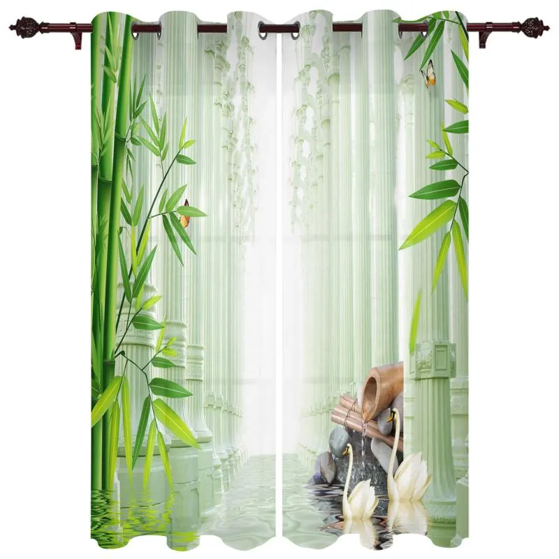 Curtain & Drapes Bamboo Swan Pillar Water Surface Stone Window Curtains For Living Room Bedroom Home Decor Kitchen Christmas