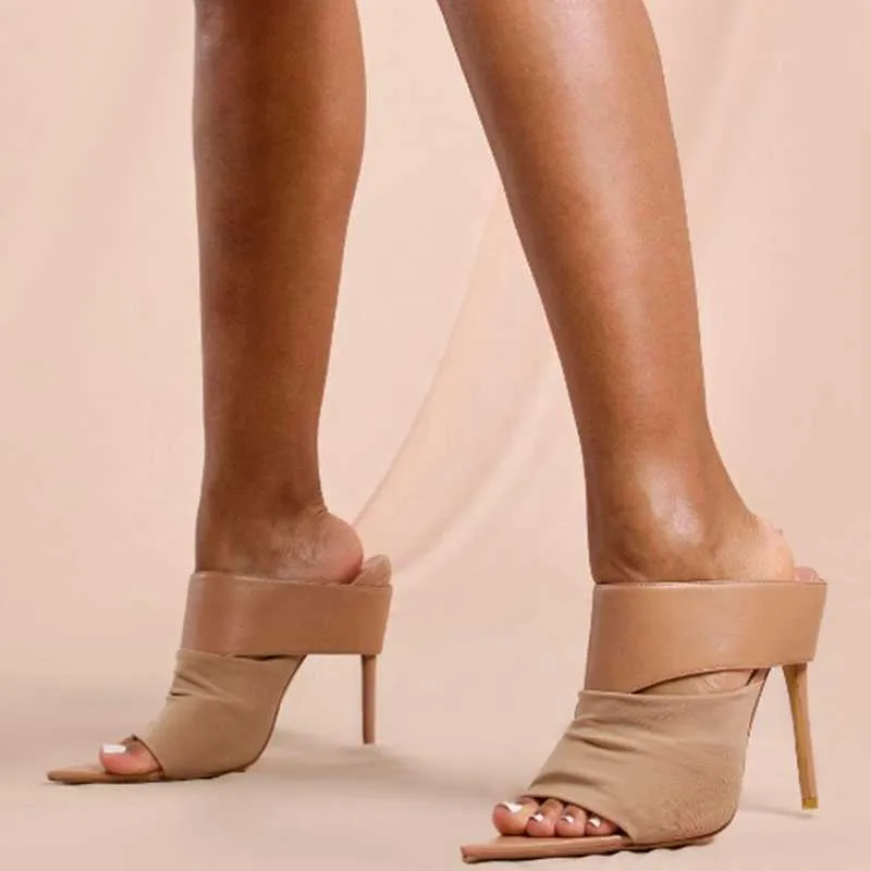 Sandalen 2021 Kreatives Design Patchwork Frauen Kleid Schuhe Sommer Mode Slip On Thin High Heel Slipper Benutzerdefinierte Große Größe 10,5