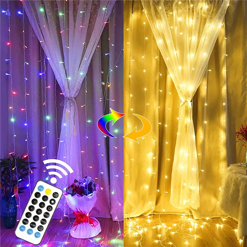3 * 3M 300 LED's Gordijn String Lights IP65 Waterdichte Kerstmis RGB Kleur Veranderende Licht 11 Modi met Remote Backdrop Indoor Outdoor Slaapkamer Bruiloft Decoratie