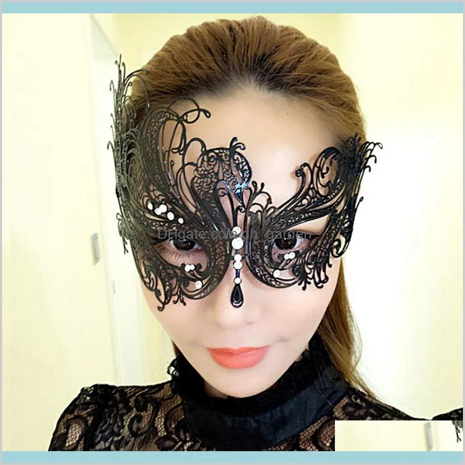 Women Iron Mask Halloween Metal Diamond
