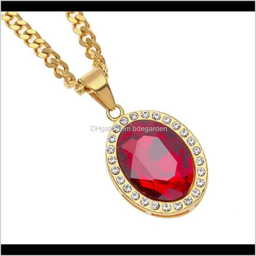 mens oval lab ruby bling pendant genine gem red simulated ruby jewelry 18k gold plated pendant necklace