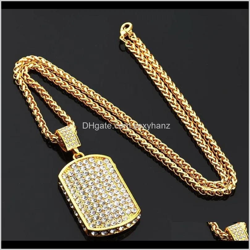 Men Iced Out Fully Rhinestone Pendant Necklace Hip Hop Bling Fashion Jewelry 18k Gold Plated 75cm Long Chain Necklaces Mens Gifts