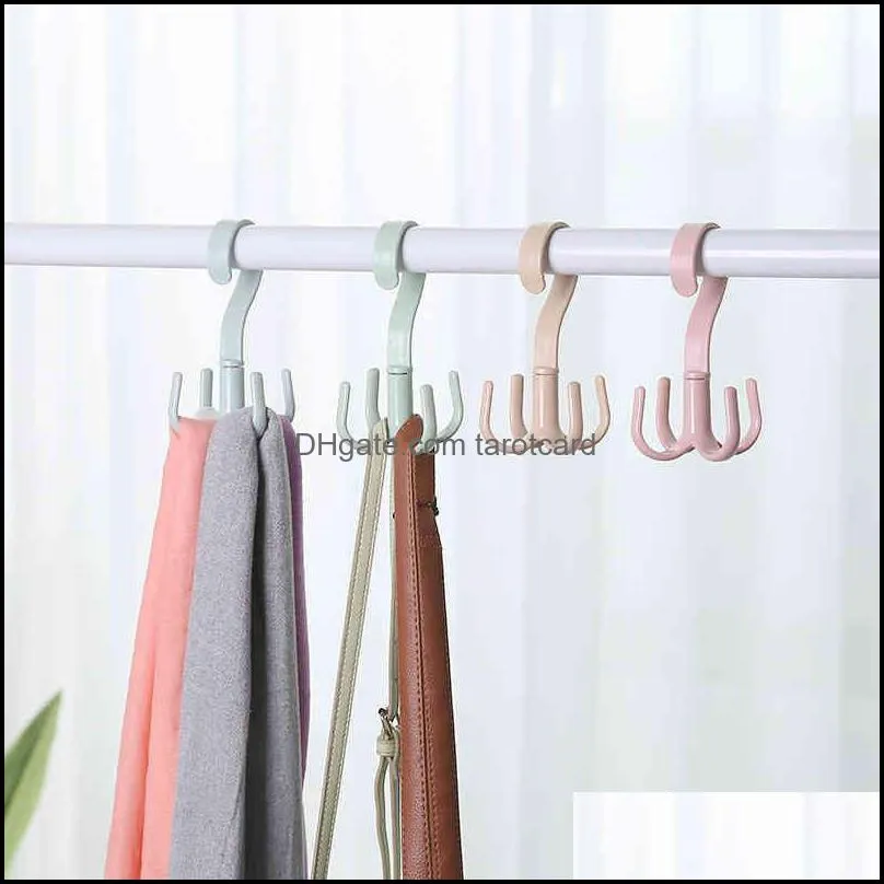 360 Degrees Rotate Plastic Hanger Four Claws Hooks Dry Wet Dual Use Towel Hangers Home Clothes Shoes Sundries Multi-Function Organizers
