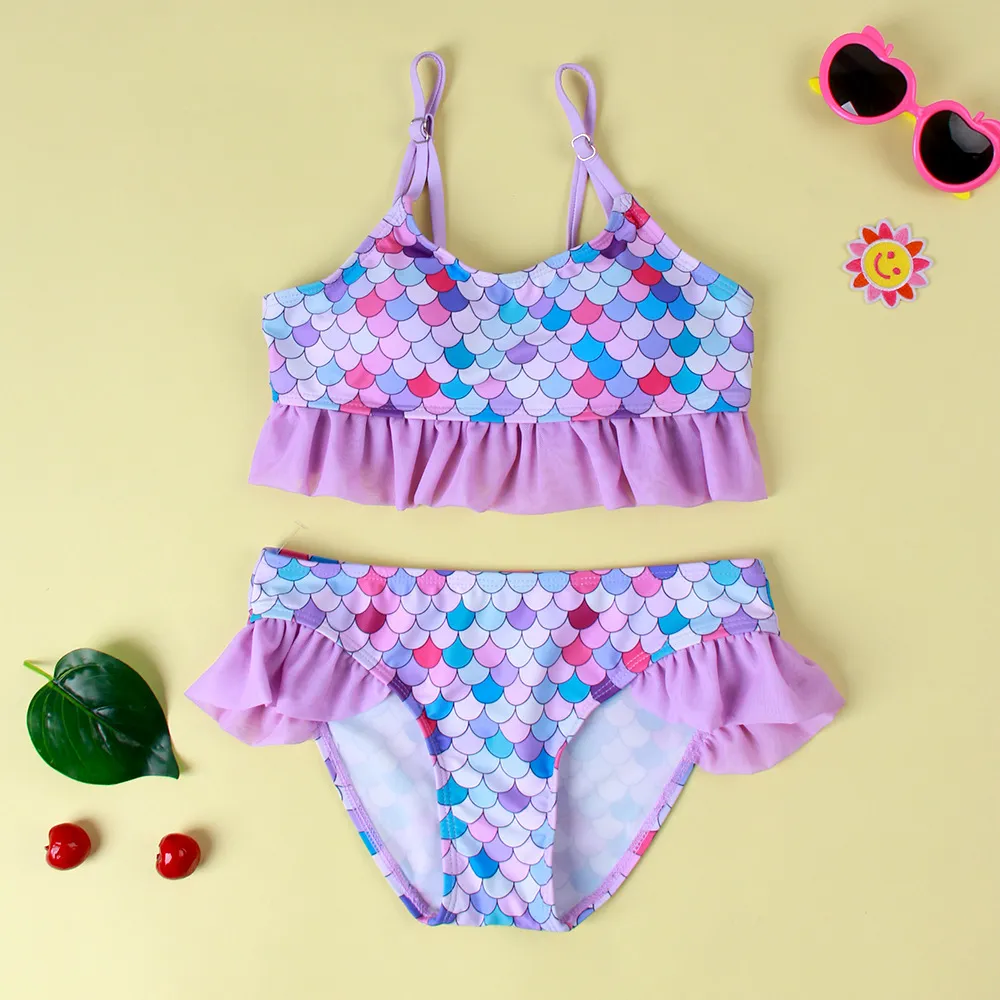 Dziewczyny Stroje kąpielowe Kostium kąpielowy One Piece Bikini 3d Printed Halter Sunsuit z Ruffle Tulle Frill 3-8T