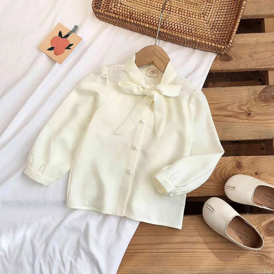 Shirts Solid Color Tops Bow Children's Shirt For Spring Autumn Toddler Girls Clothes Casual Style 210412