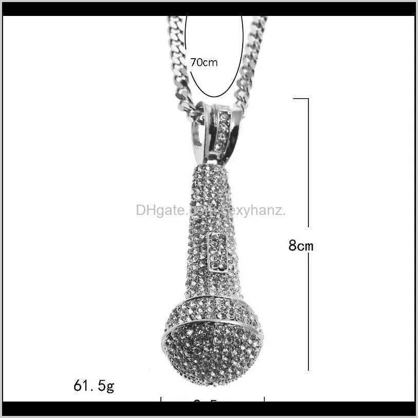 mens iced out necklace fashion microphone pendant hip hop jewelry gold cuban chain necklaces