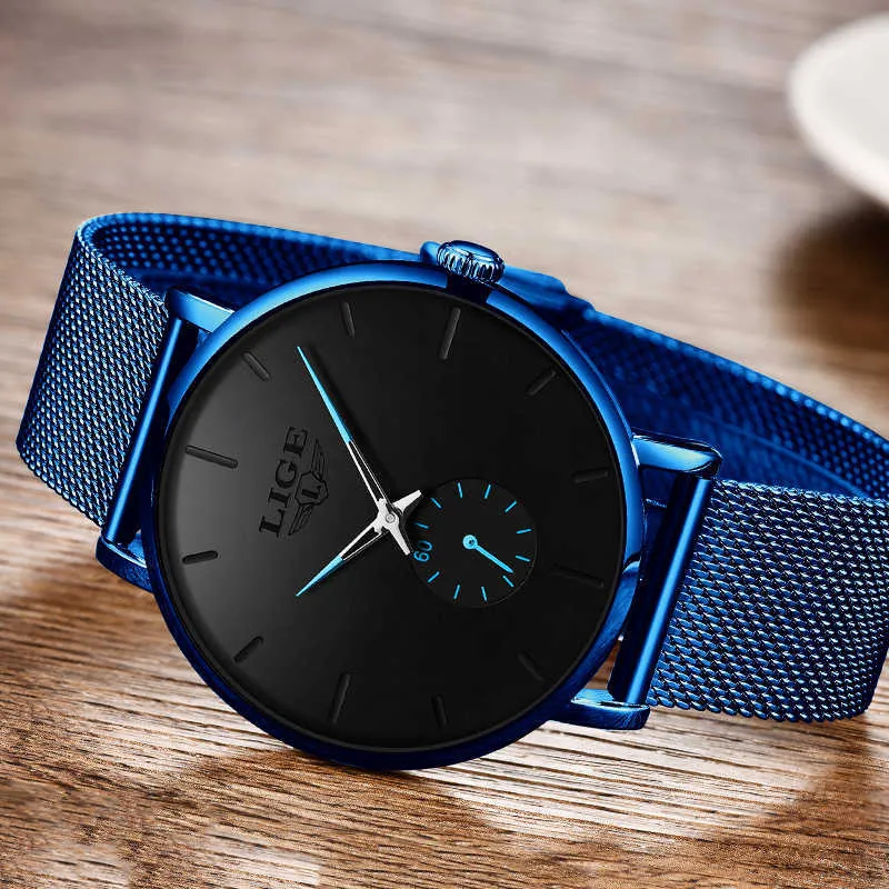 LIGE Mens Watches Top Brand Luxury Men's Fashion Simple Quartz Watch Men Sport Waterproof Sport Clock Relogio Masculino+Box 210527