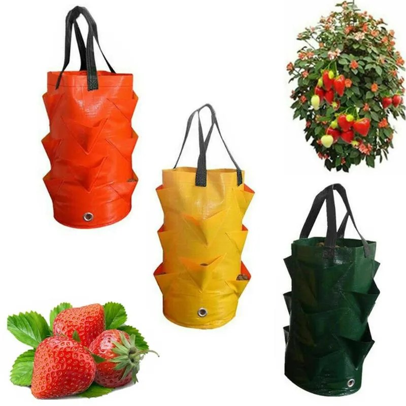 Planters krukor trädgård levererar jordgubbe plantering växande väska multi-mun behållare väskor starkt tyg hängande planterpåse för bonsai pl