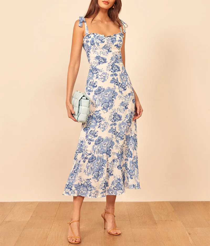 dress white and blue The Lily Dress in Provencal Blue Floral 18 / Provencal Blue Floral main image 0