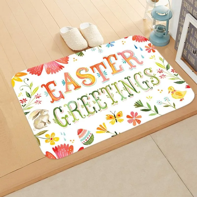 Happy Easter Carpets Doormat Bunny Egg Pattern Floor Mat Anti-Slip Washable Bathroom Rugs RRD12066