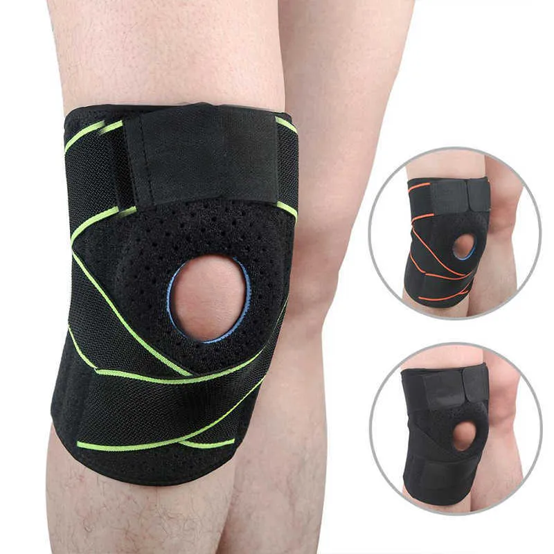 1pcs Andningsbar Kneepad Justerbar Elastisk Sportben Knästöd Strave Patella Wrap Kompression Protector Pads KnieBandage Q0913