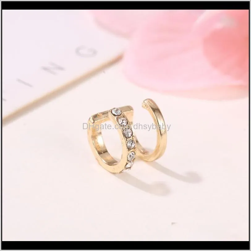 korean version simple line inlaid with diamond fashion double-c ear bone clip double-layer u-type ear clip without ear hole