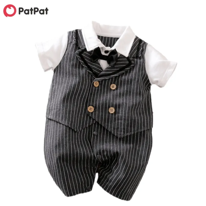 Lente en herfst baby gentleman gestreepte vlinderdas romper 210528