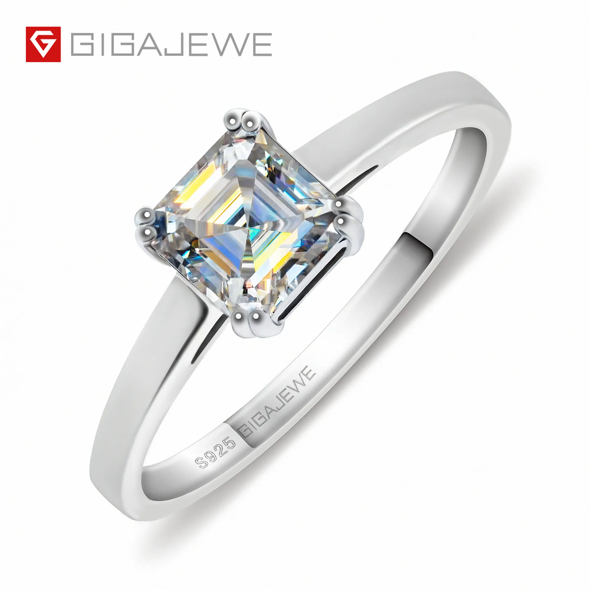 GIGAJEWE EF couleur 5.5mm Argent 925 Thai Argent Moissanite Bague Diamant Bijoux Femme Petite Amie Cadeau GMSR-031