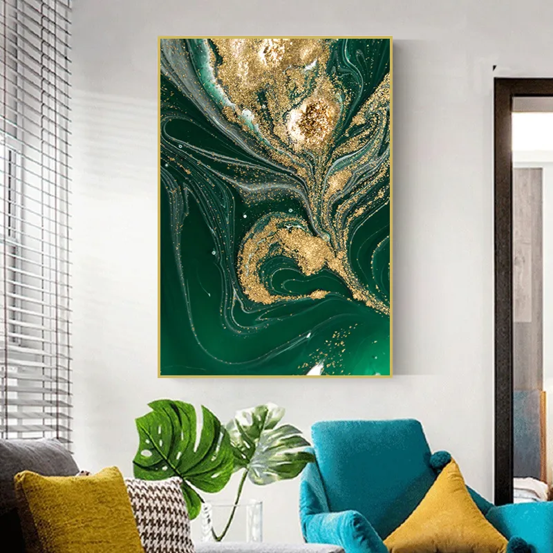 Green and Gold Abstract Canvas Wall Art Poster 16 × 24 in Unframed ...