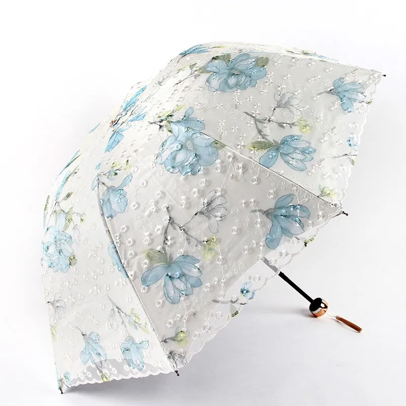 Haftowane podwójne koronki Tri-fold parasole Czarny klej ochrona UV Sunny parasol