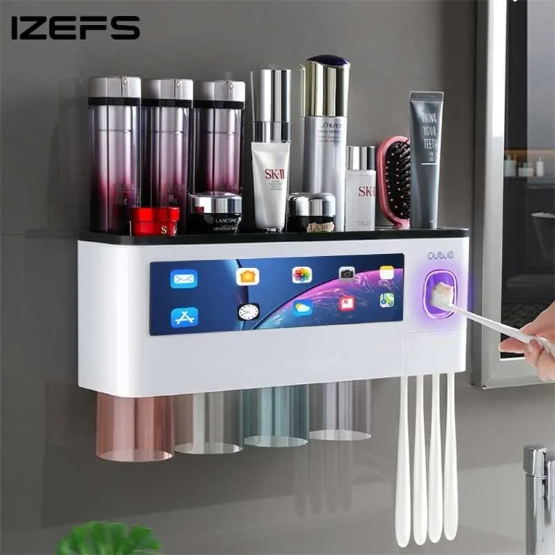 Porta spazzolino magnetico Mensola portaoggetti per bagno per bagno Home Dispenser automatico per dentifricio spremiagrumi WC Accessori per il bagno 211130