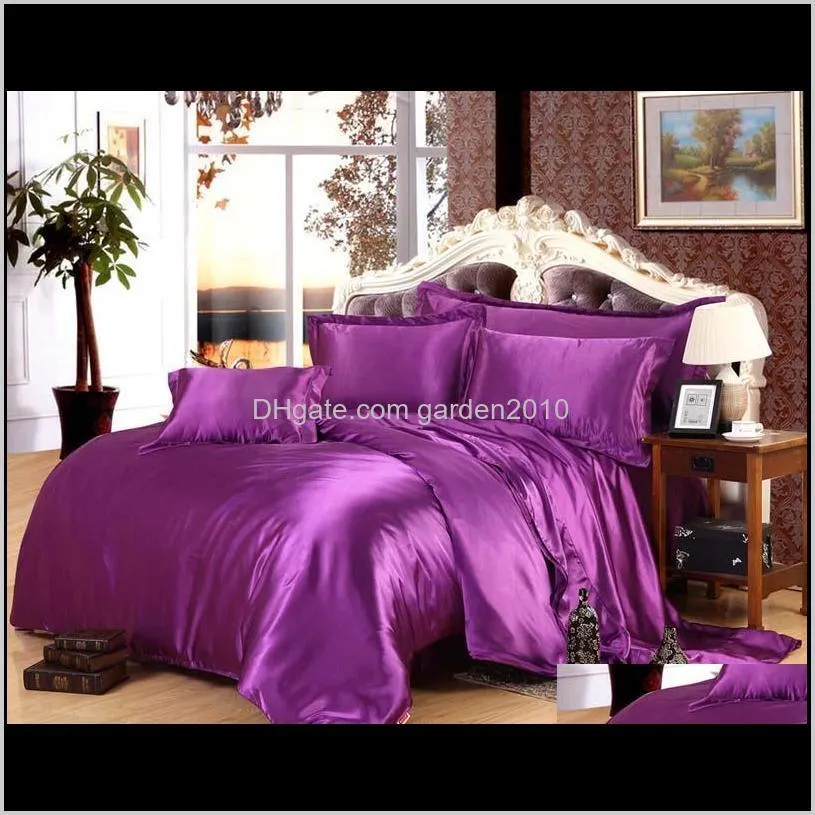 luxury satin silk bedding sets duvet cover flat fitted sheet twin full queen king size 4pcs/6pcs linen set black 100%golden 48