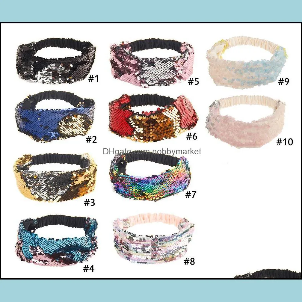 10 colors Reversible Sequins Mermaid Headbands For Women luxury hairband head bands Female Fashion hair scarf Jewelry accessories