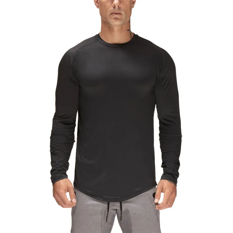 Yeni Moda Uzun Kollu T Gömlek Erkekler Mesh Sporting Tişört Erkekler Fitness erkek Katı O-Boyun Spor Salonları Vücut Geliştirme T-shirt Homme 210421