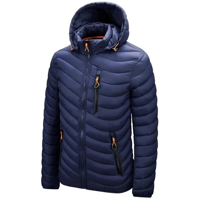 Piumino invernale da uomo Giacca a vento con cappuccio Giacca calda Unfine Capispalla leggero portatile Abbigliamento moda casual Veste Homme 210914